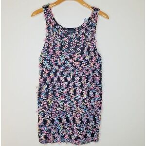 Kersh Black Rainbow Confetti Textured Knit Tunic Tank Sz M Whimsigoth Artsy Rave